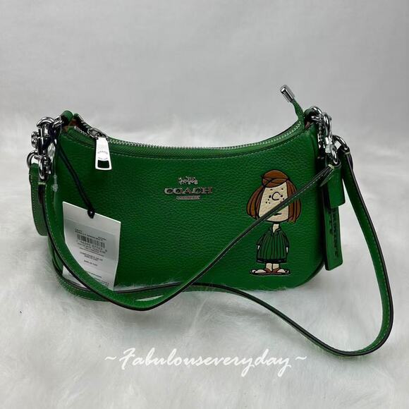 Coach X Peanuts Teri Shoulder Bag With Peppermint Patty In Kelly Green CBJ77 NWT - Picture 3 of 10